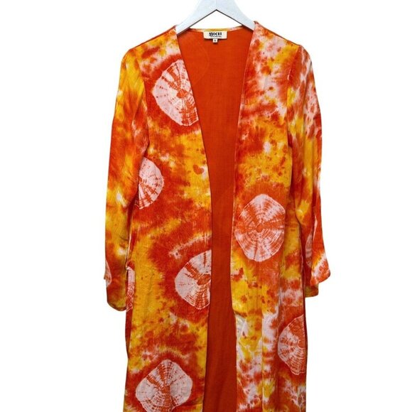 MOCHI Louma Duster Small Boho Womens Swim Cover Up Robe Top Orange Tie Dye - Picture 7 of 13